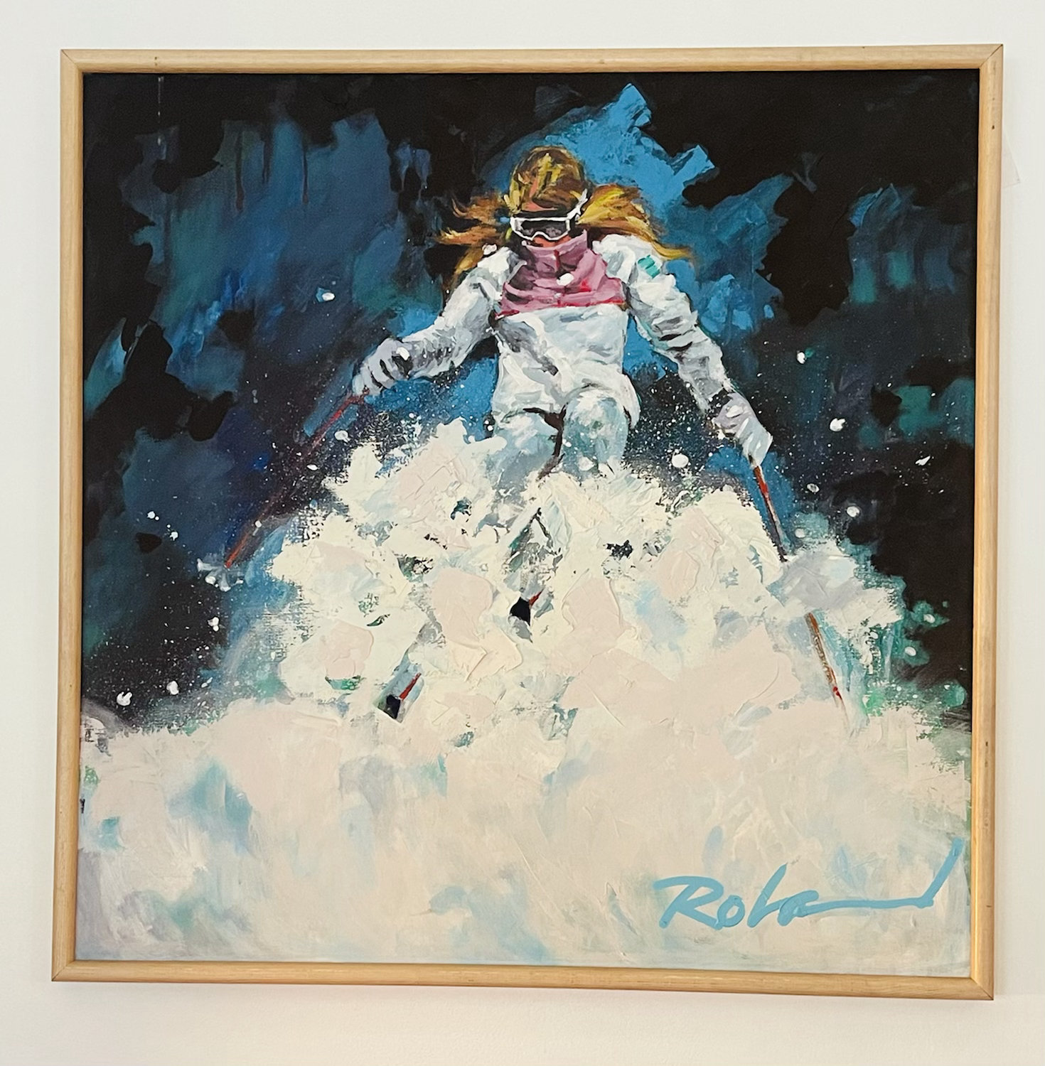 Abstract Painting Women Skiing Signed by Artist image 0