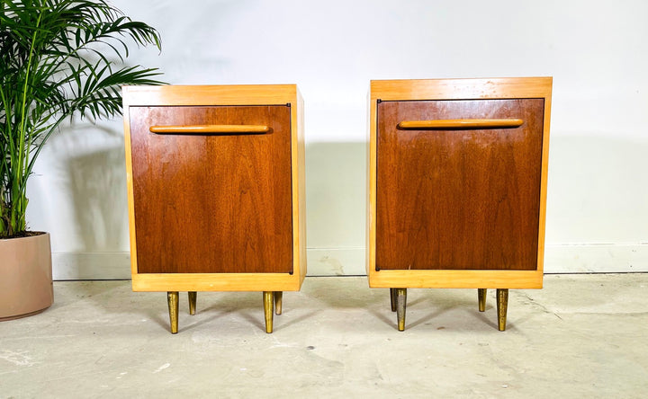 Pair of Mid-Century Modern Maple / Walnut Nightstands image 0