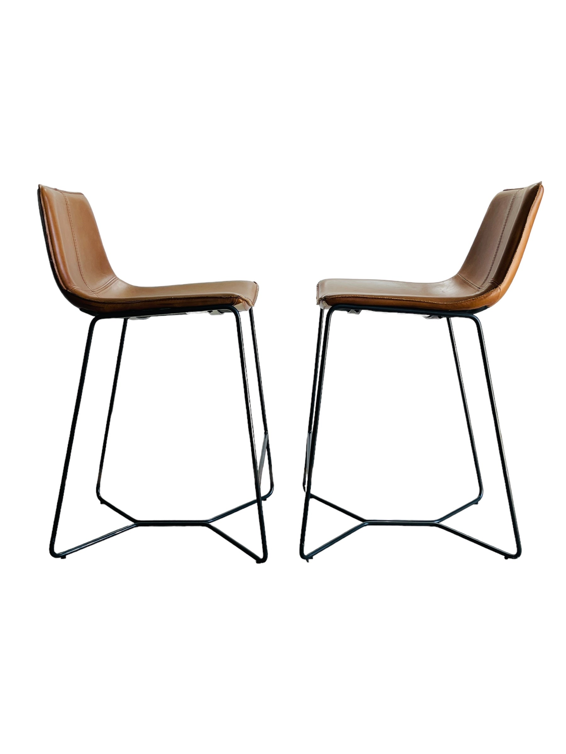 Pair of Brown Leather Bar Stools image 2