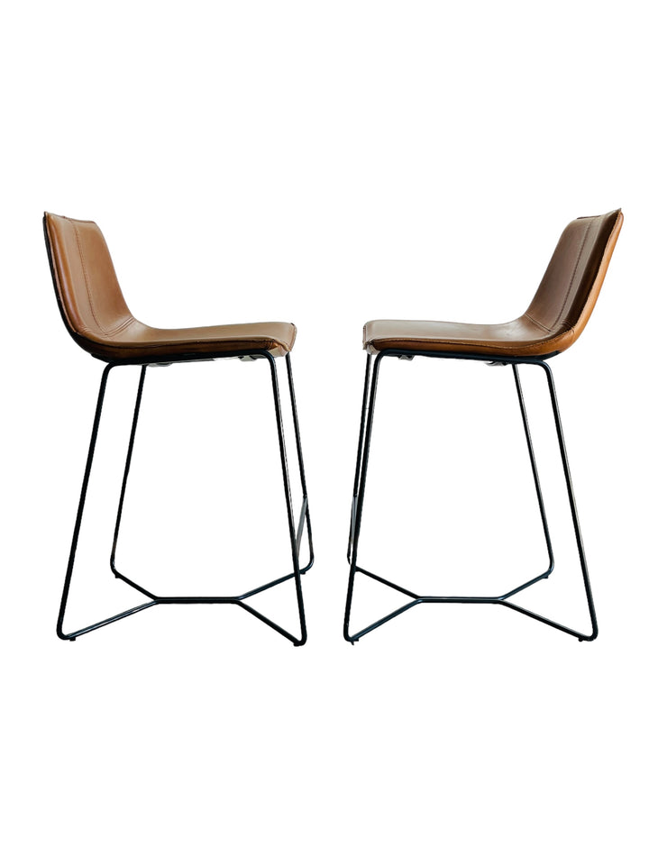Pair of Brown Leather Bar Stools image 2