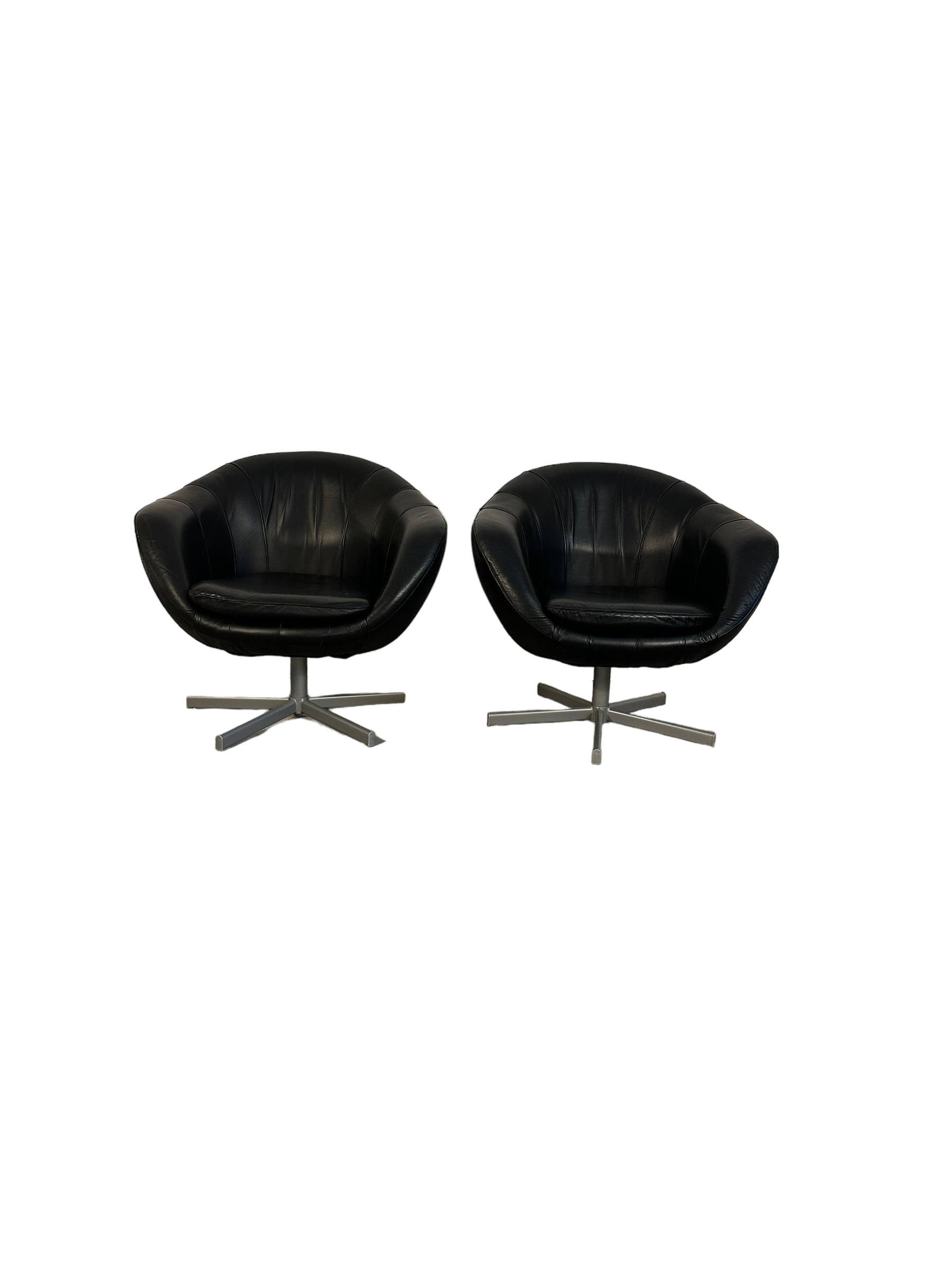 Pair Mid Century Modern Swiveling Leather Pod Chairs image 0