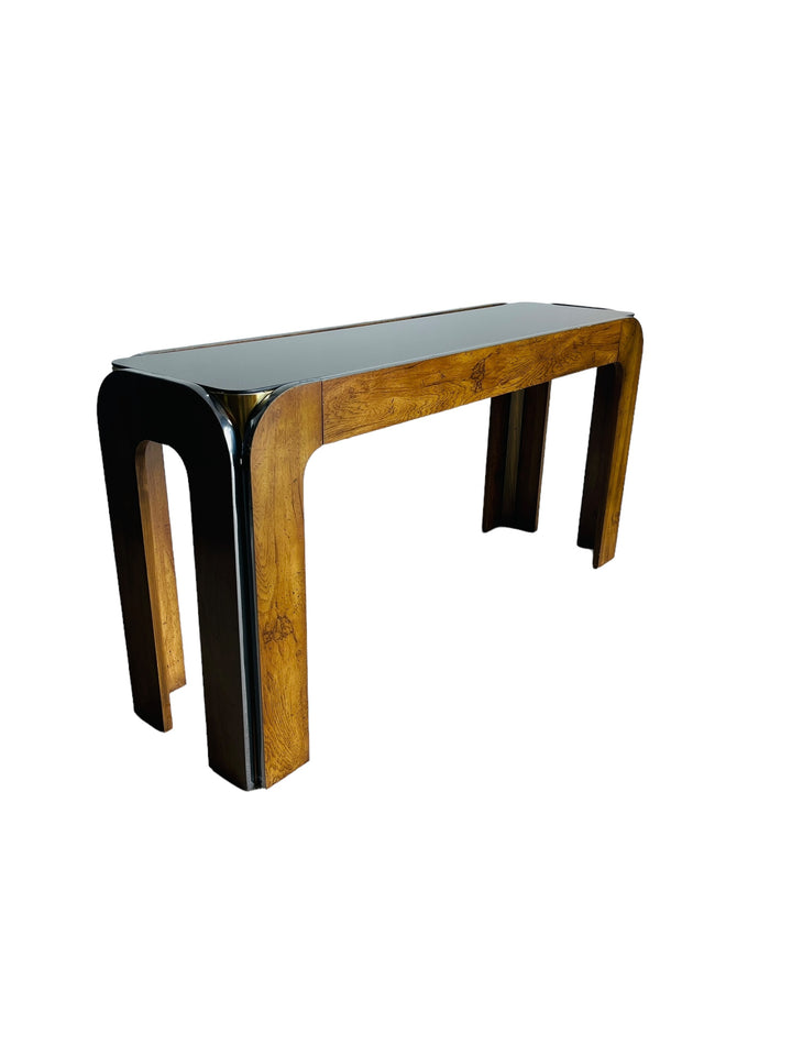 Mid Century Modern Smoked Glass Console Table / Sofa Table image 1