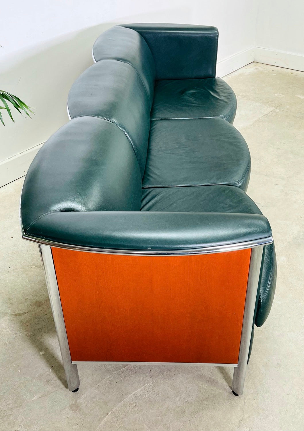 Vintage Teak & Chrome Office Leather Sofa image 6