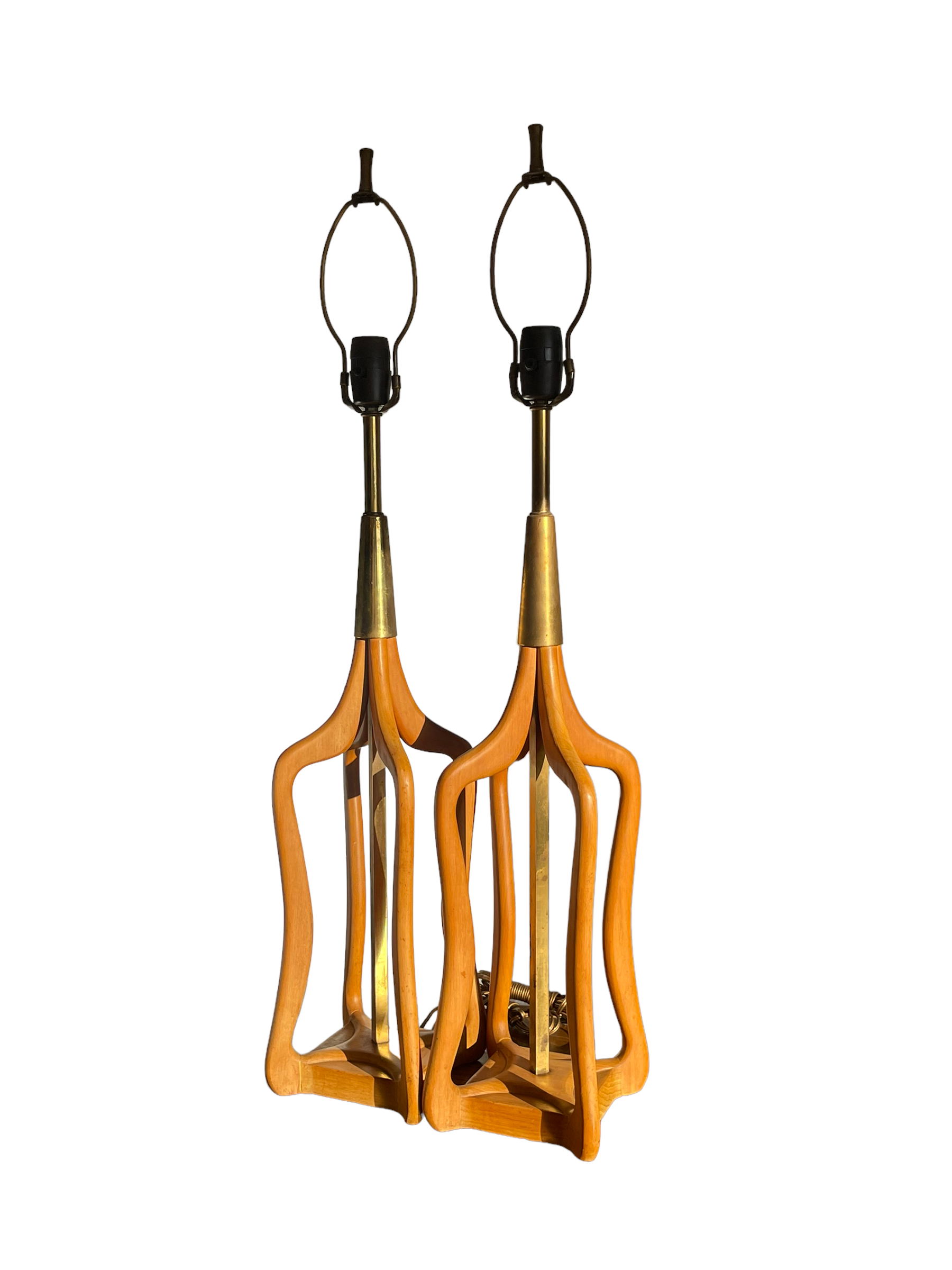 Pair MCM Wooden Tall Table Lamps image 5