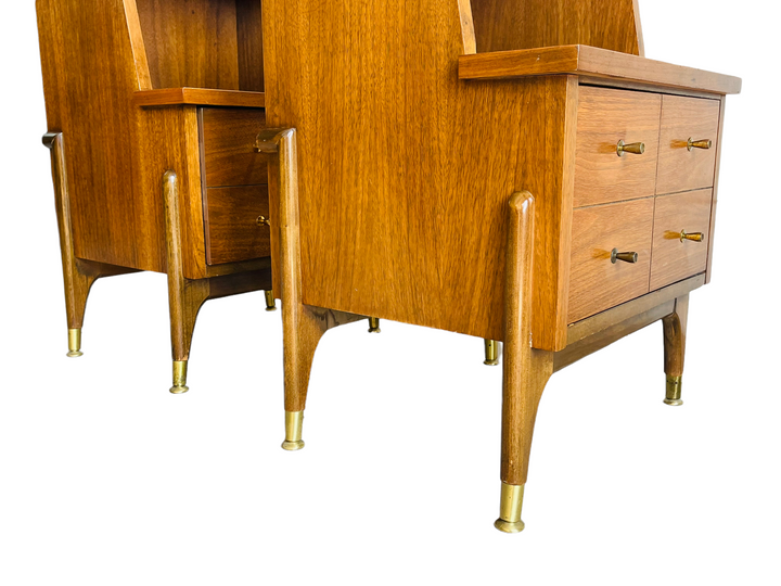 Pair Mid Century Modern Walnut Two Tiered Nightstands  image 7
