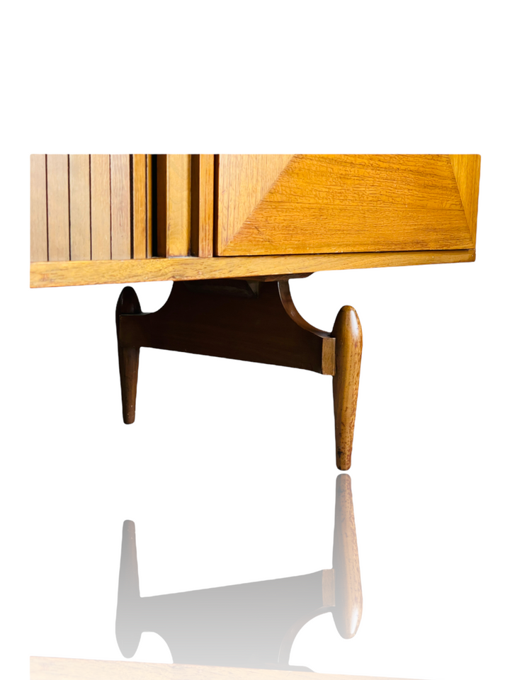 Mid-Century Modern Sculpture Dimond Credenza With Tambour Door image 1