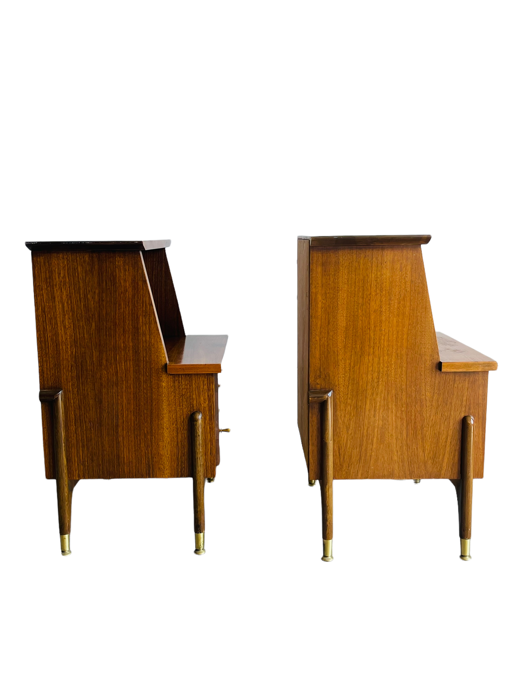 Pair Mid Century Modern Walnut Two Tiered Nightstands  image 4