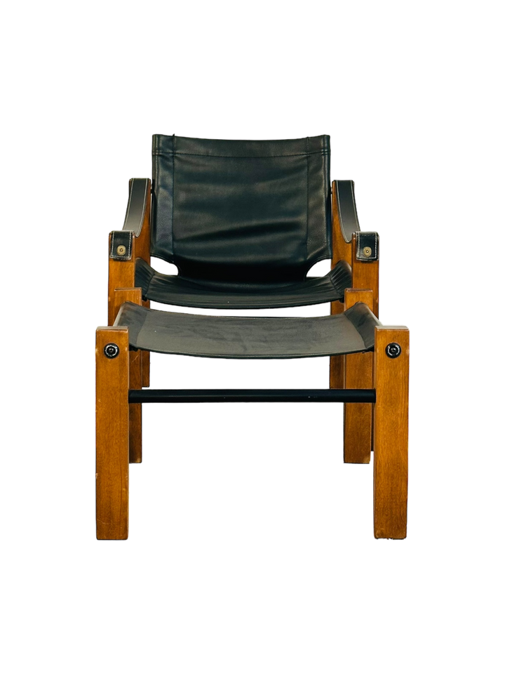 Mid Century Modern Leather Safari Lounge Chair & Ottoman image 7