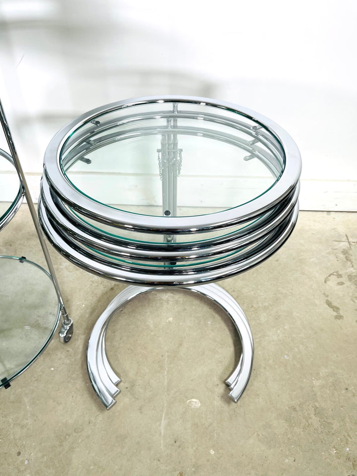 Set 4 Chrome & Glass Bar Cart & Nesting Table Eileen Gray Style image 7