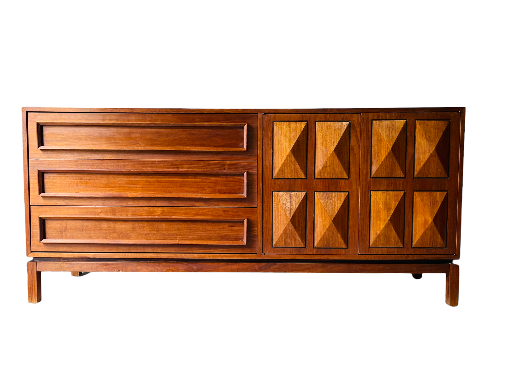 Mid Century Sculptured Walnut Lowboy Dresser / Credenza  image 1