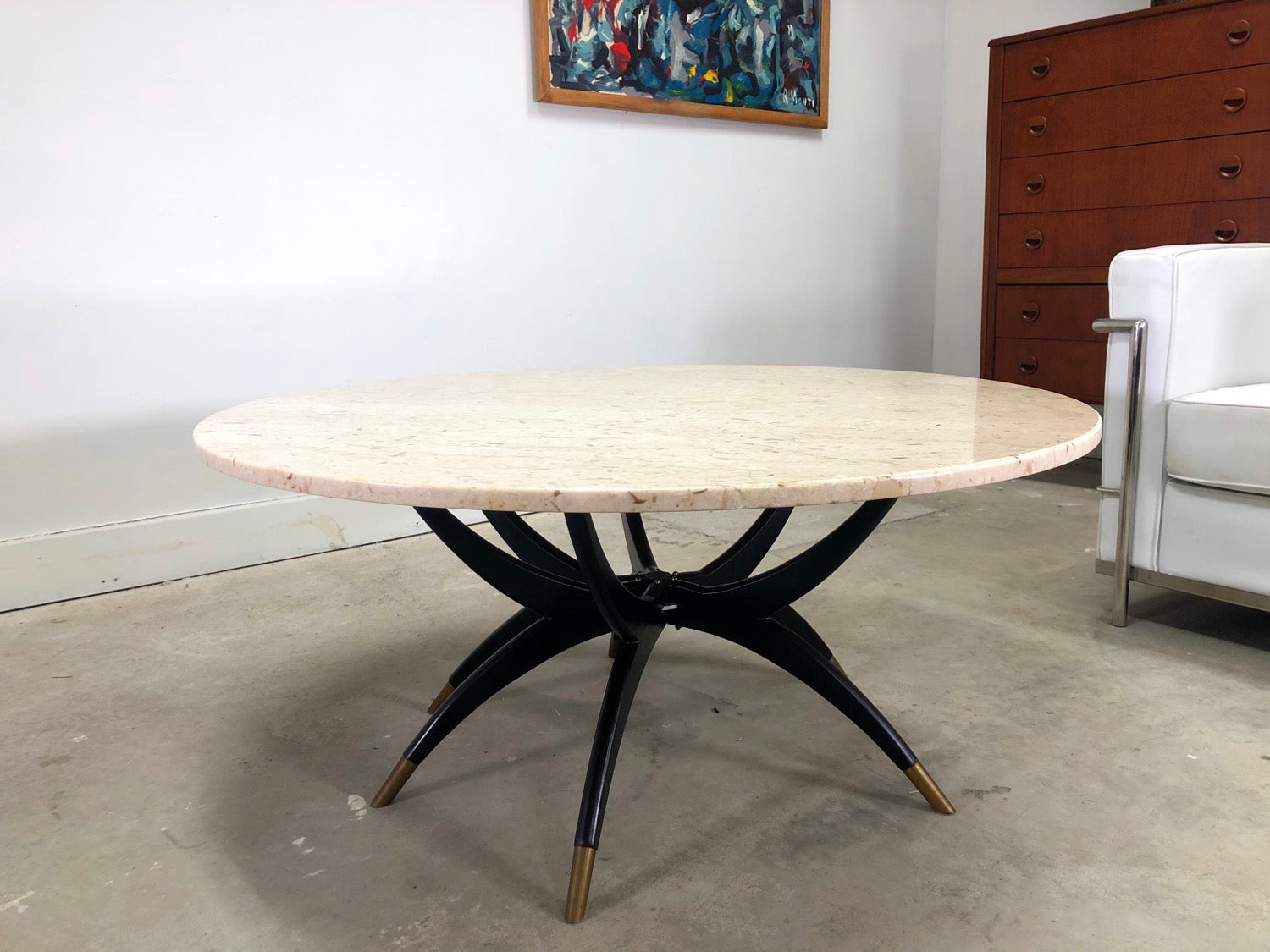 Italian Travertine Stone Top  Spider Coffee Table image 1