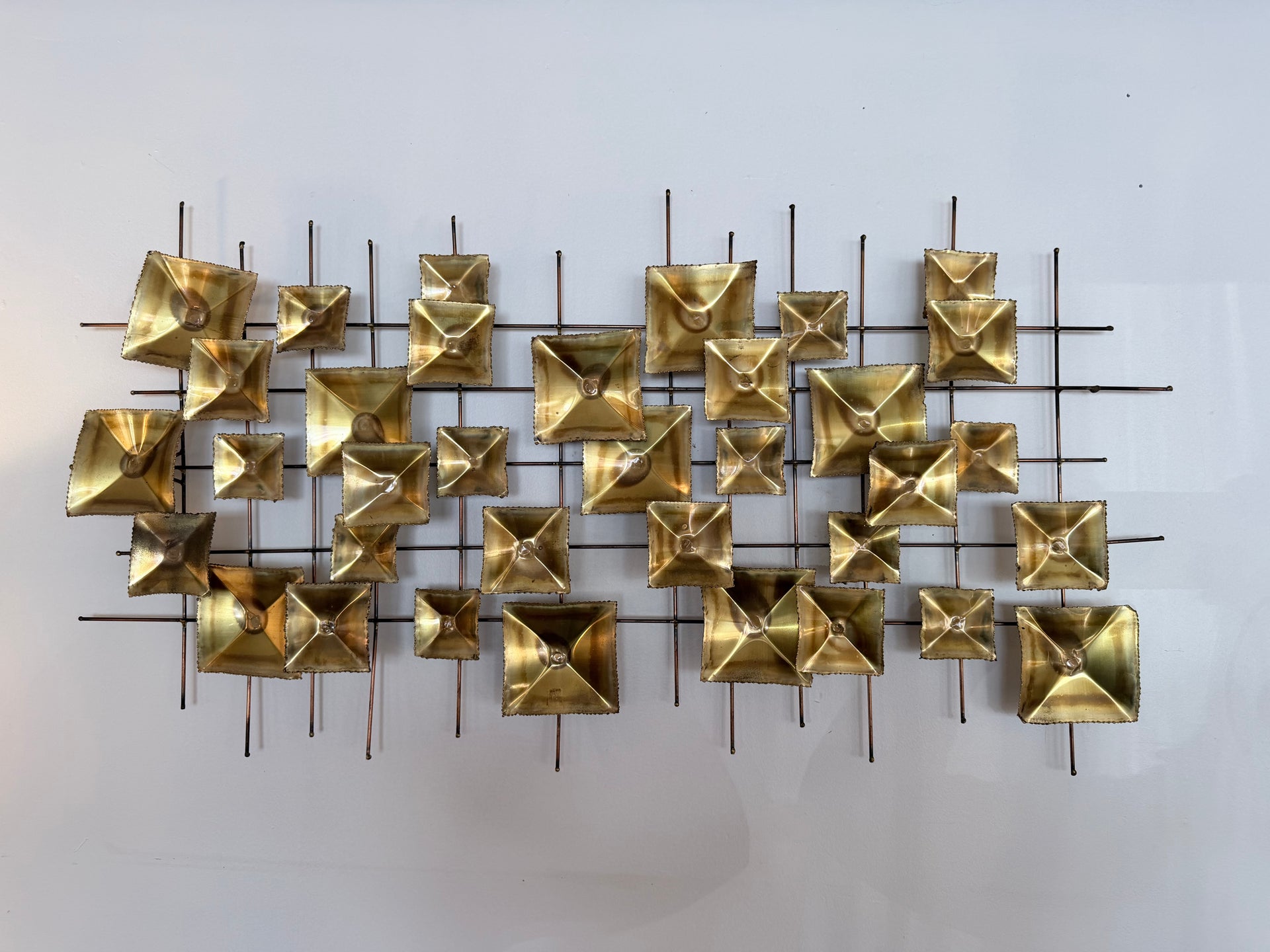 Mid-Century Modern Brutalist Brass Wall Sculpture in the Manner of Curtis Jere