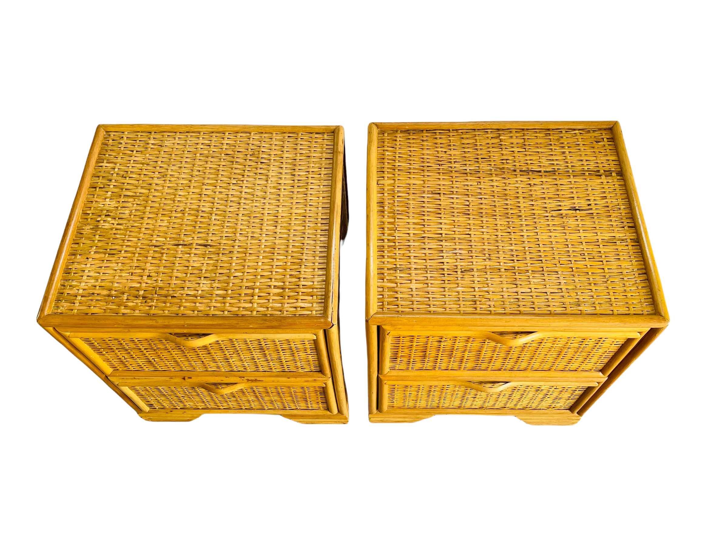 1970s Pair Spanish Lace Wicker & Bamboo Two Drawer Nightstands  image 5
