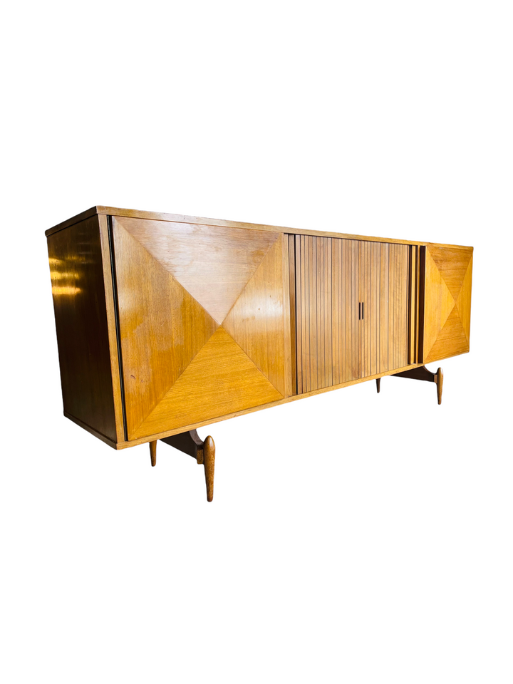 Mid-Century Modern Sculpture Dimond Credenza With Tambour Door image 11