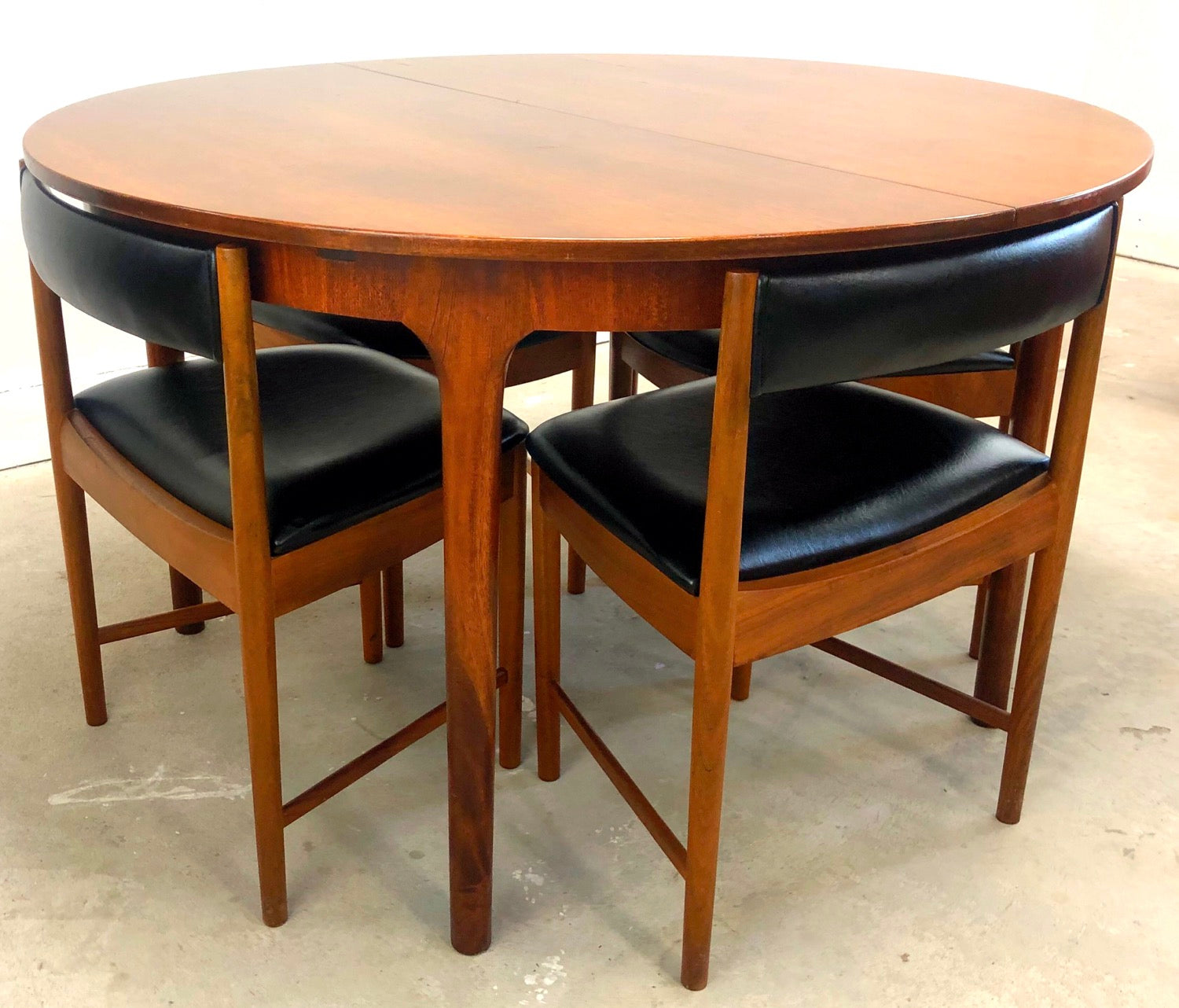 Mid-Century Modern Round Walnut Table W/ Set 4 Chairs image 2