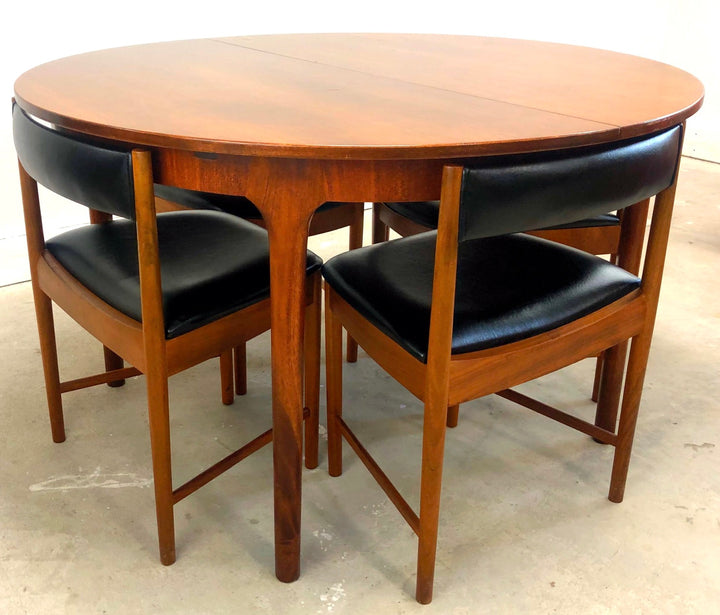 Mid-Century Modern Round Walnut Table W/ Set 4 Chairs image 2