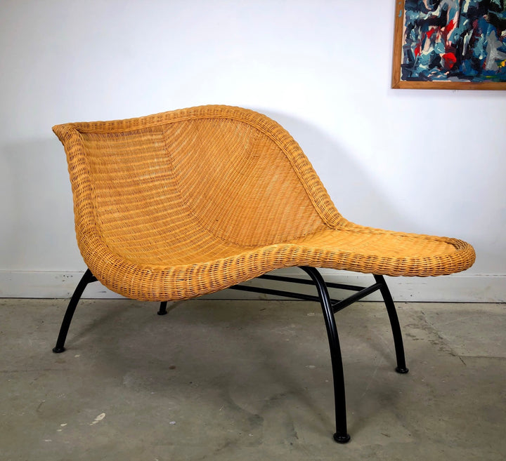 Sculptural Mid-Century Modern Wicker Chaise Lounge After Eames La Chaise image 1