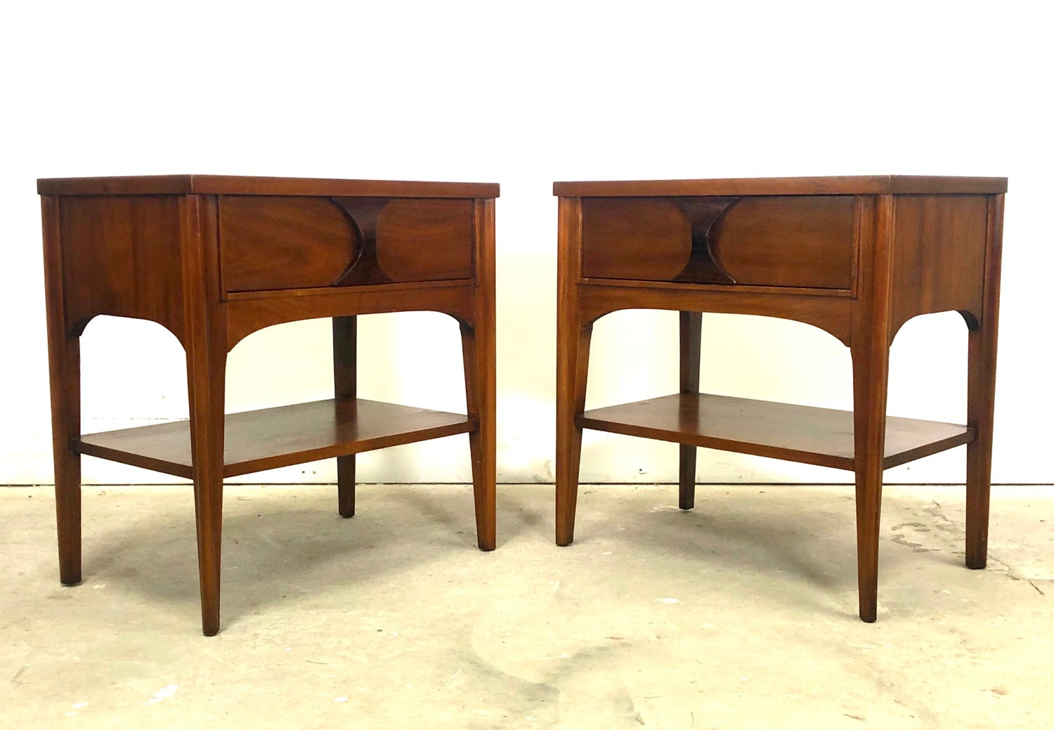 Pair Mid-Century Modern Rosewood & Pecan Nightstands By Kent Coffey image 0
