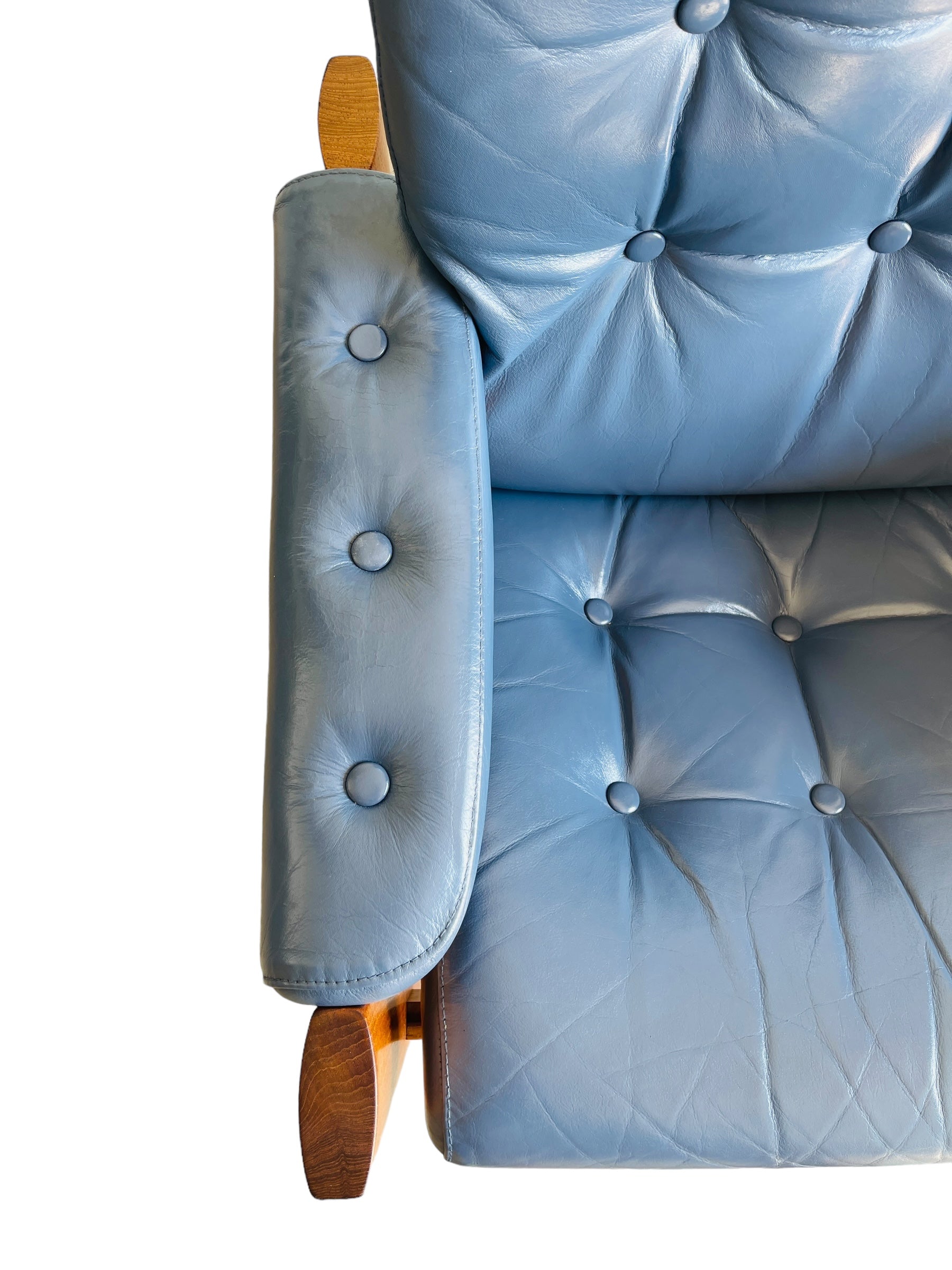 Vintage Teak Ekornes Blue Leather Lounge Chair  image 12
