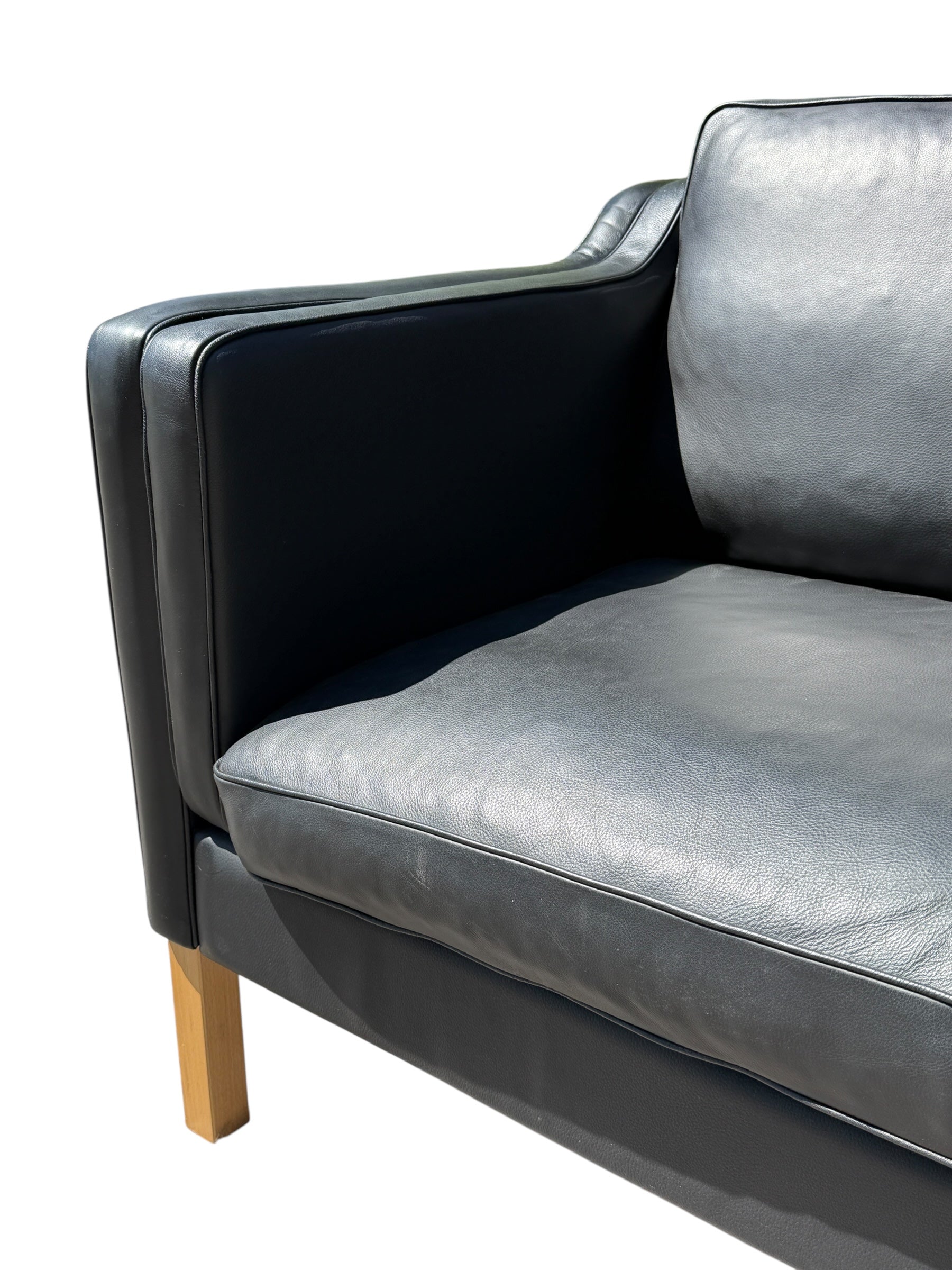 Mid-Century Modern Black Leather Sofa – Two Seater image 3