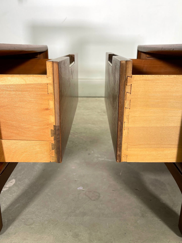Pair Mid-Century Modern Two Tier Walnut Nightstands  image 6