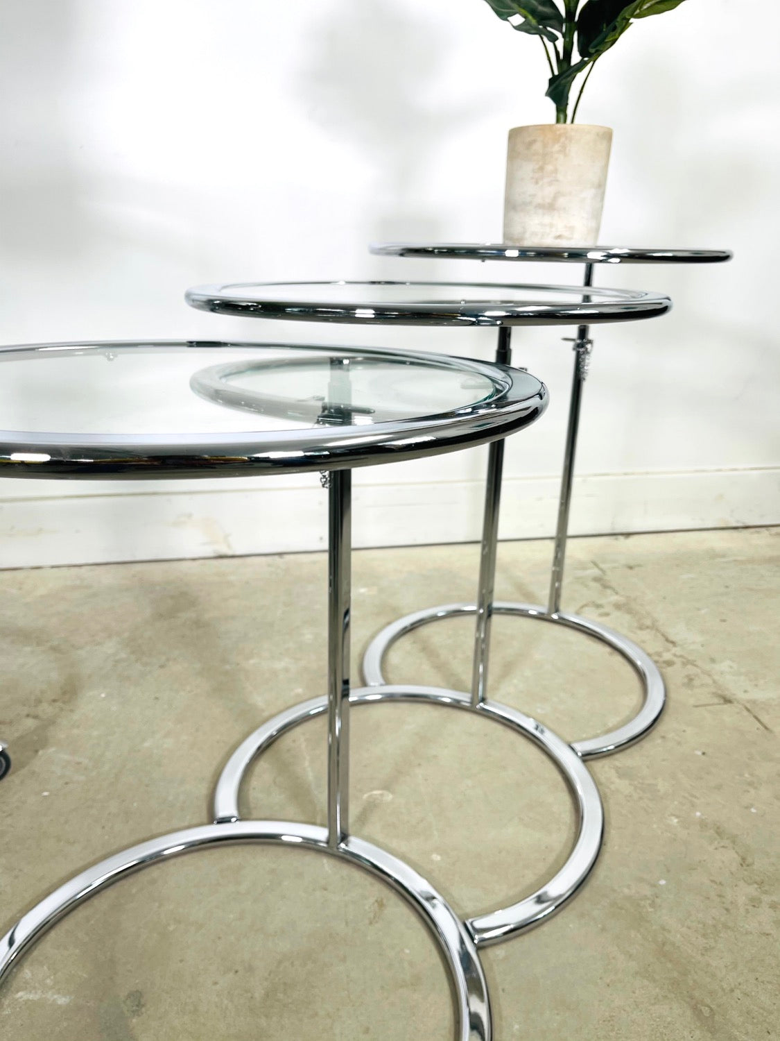 Set 4 Chrome & Glass Bar Cart & Nesting Table Eileen Gray Style image 6
