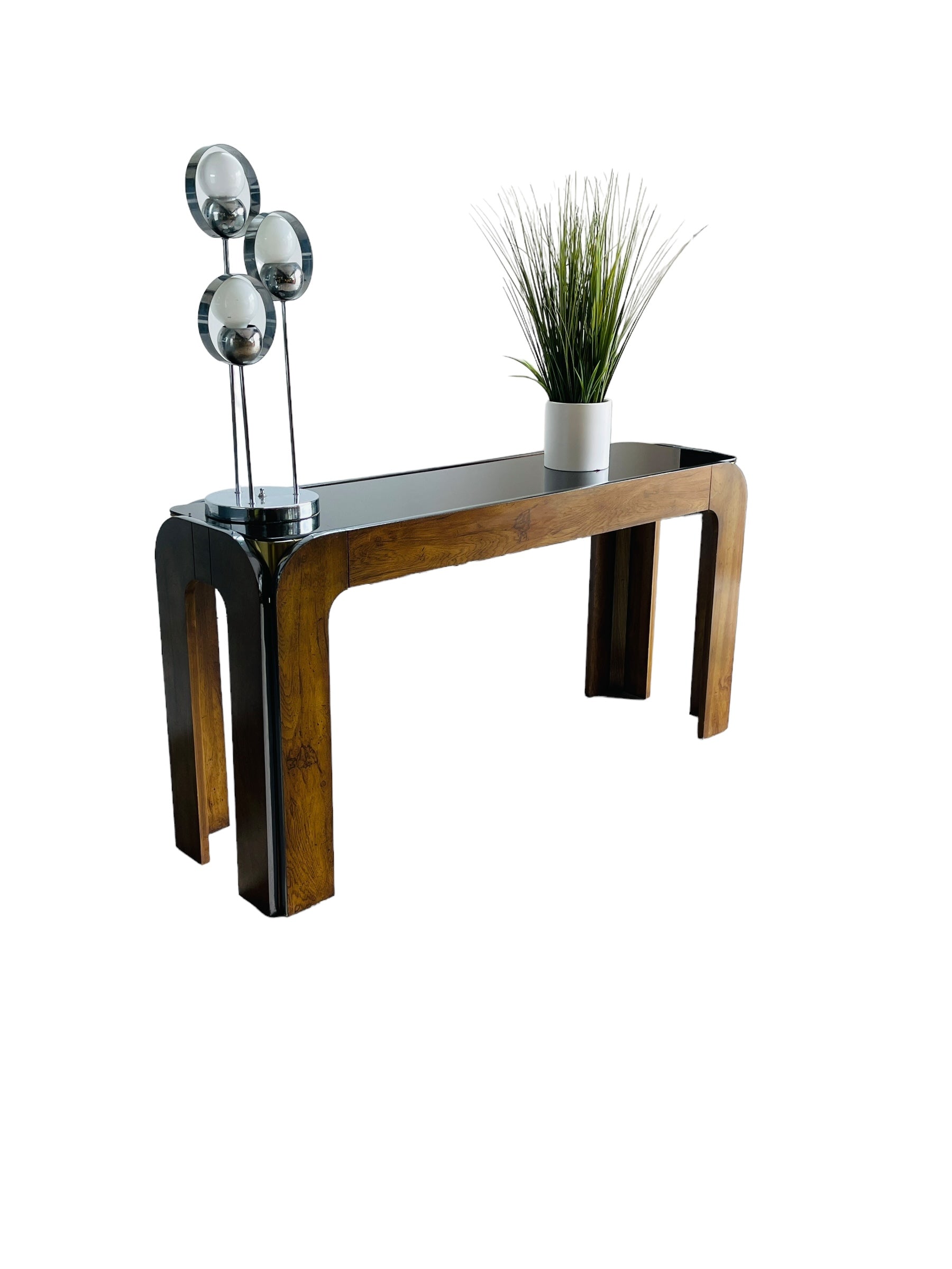 Mid Century Modern Smoked Glass Console Table / Sofa Table image 0