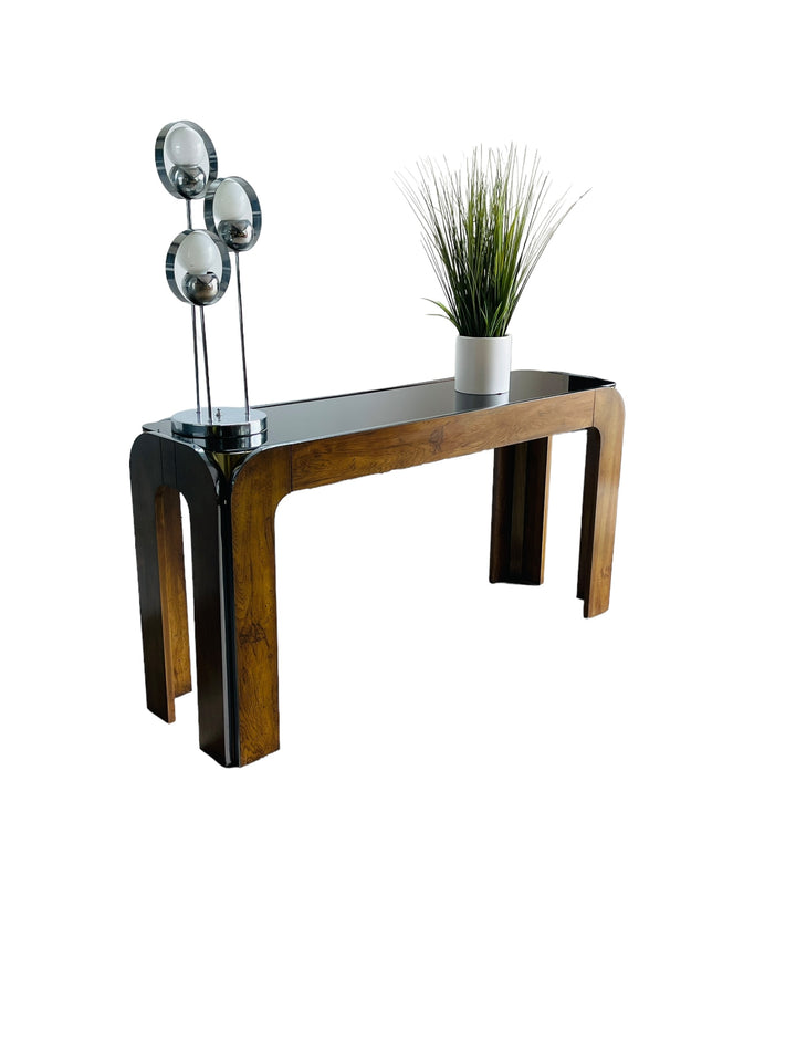 Mid Century Modern Smoked Glass Console Table / Sofa Table image 0