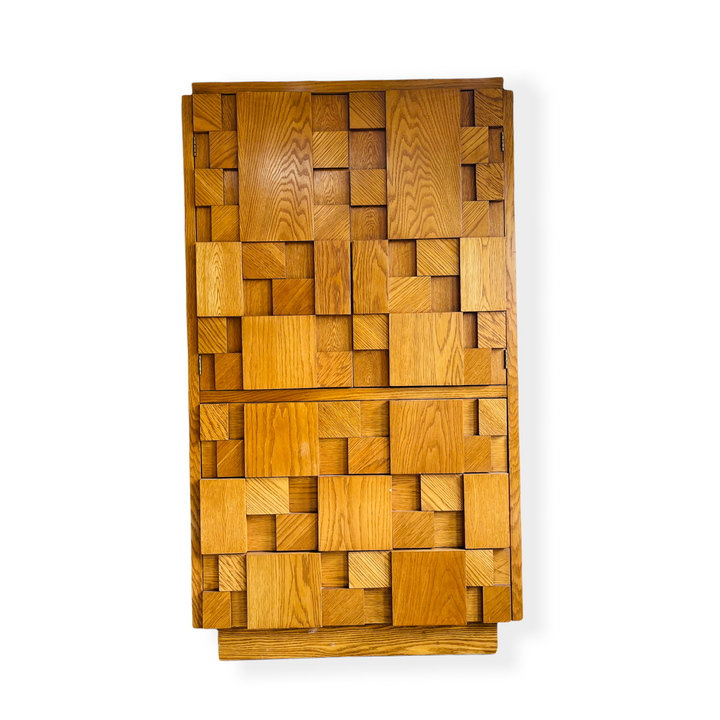 Mid Century Modern Brutalist Wood Block Cabinet by Lane Furniture  image 1