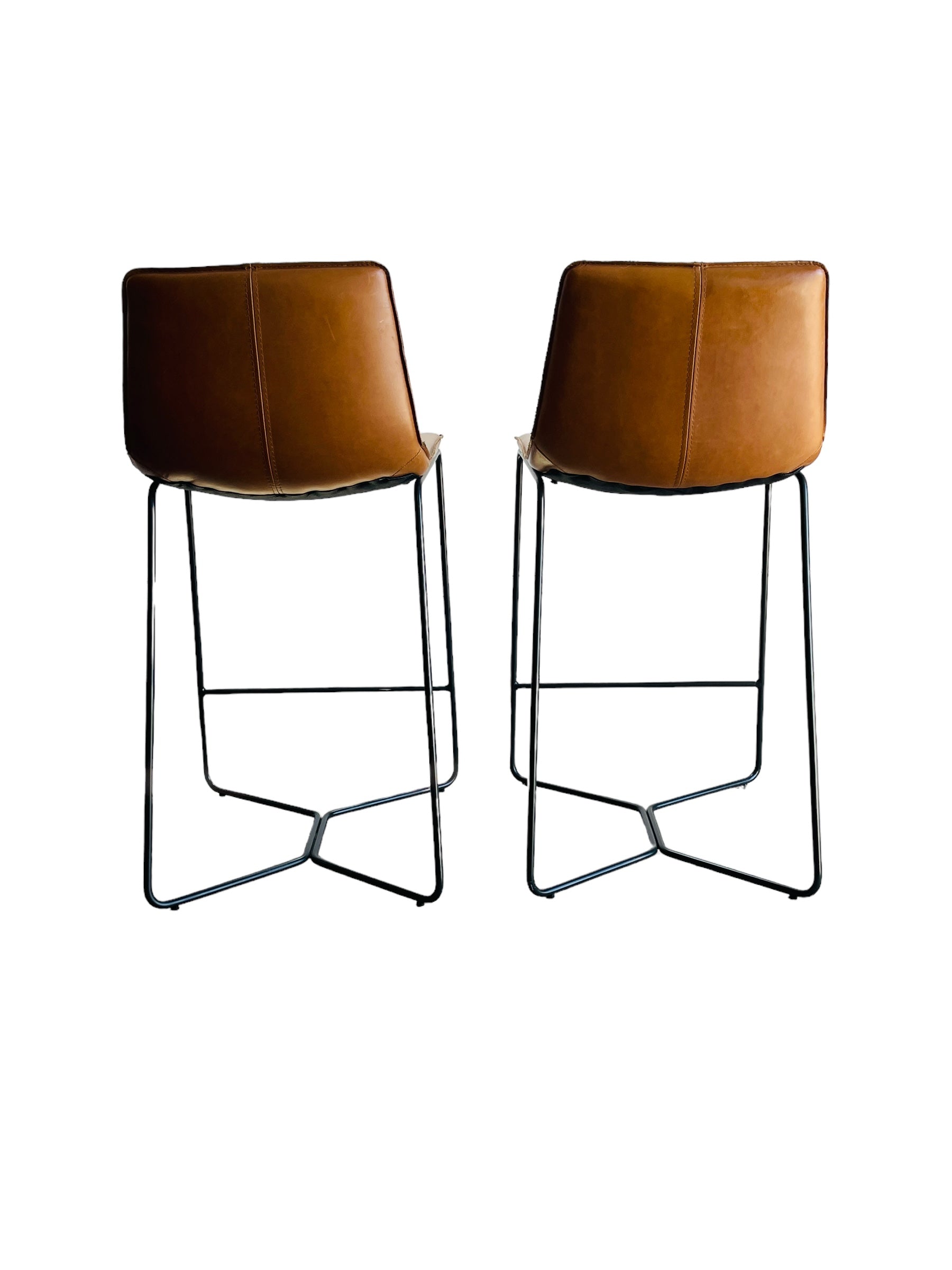 Pair of Brown Leather Bar Stools image 3