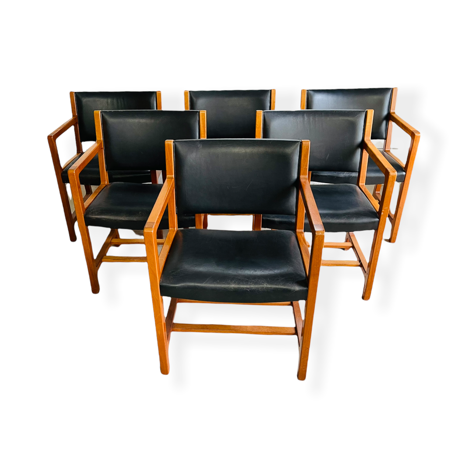 Set 6 Mid-Century Modern Leather Dining Chairs image 1