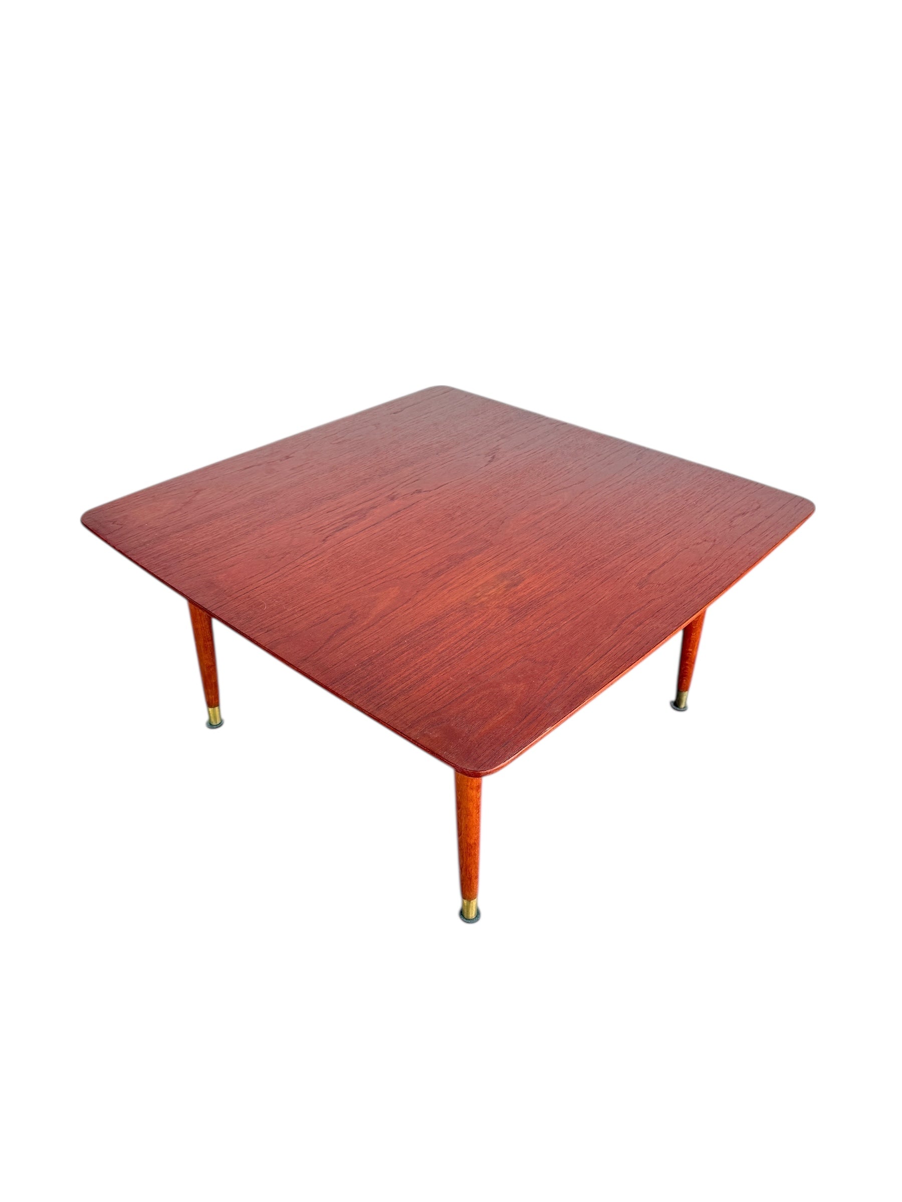 Mid Century Modern Teak Square Table with Brass Accents image 0