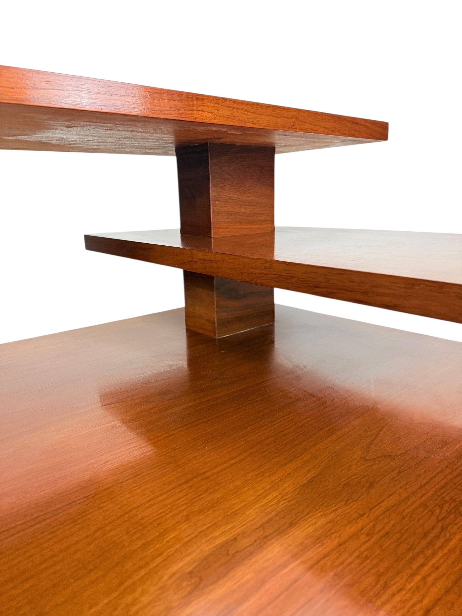 Mid Century Modern Walnut 3-Tier Side Table with Brass Tapered Legs image 5