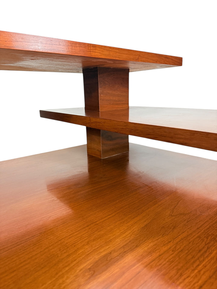 Mid Century Modern Walnut 3-Tier Side Table with Brass Tapered Legs image 5