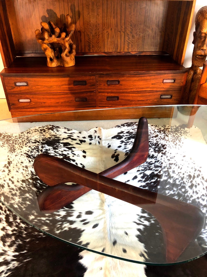Noguchi Style Coffee Table with Boomerang Shaped Glass Top image 4