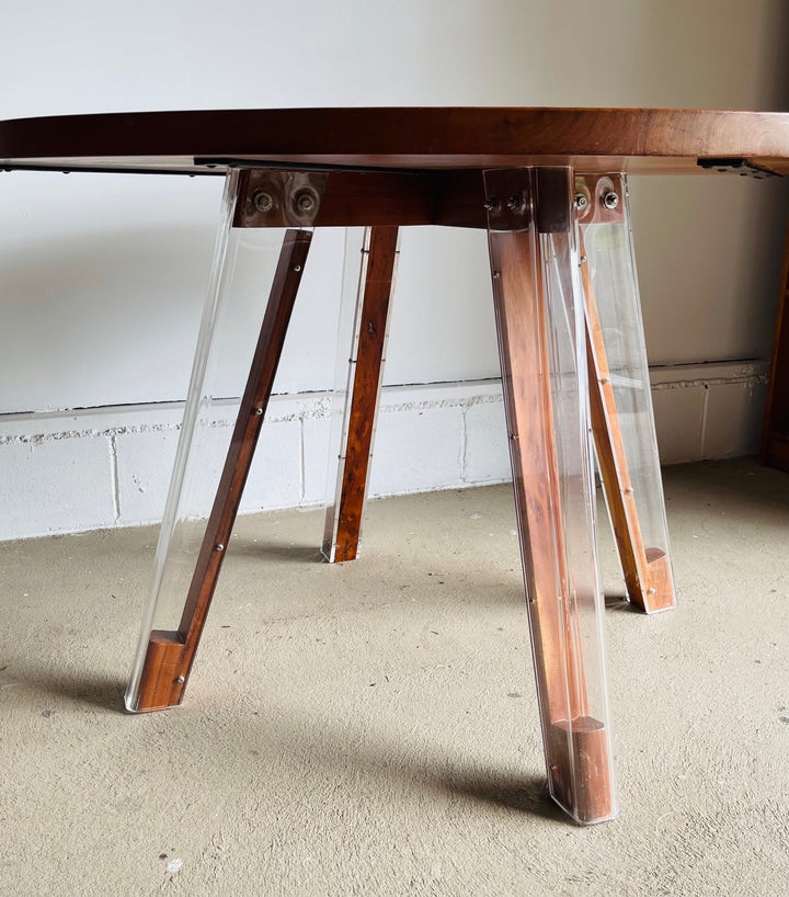 Round Cherry Dining Table with Lucite Legs image 4