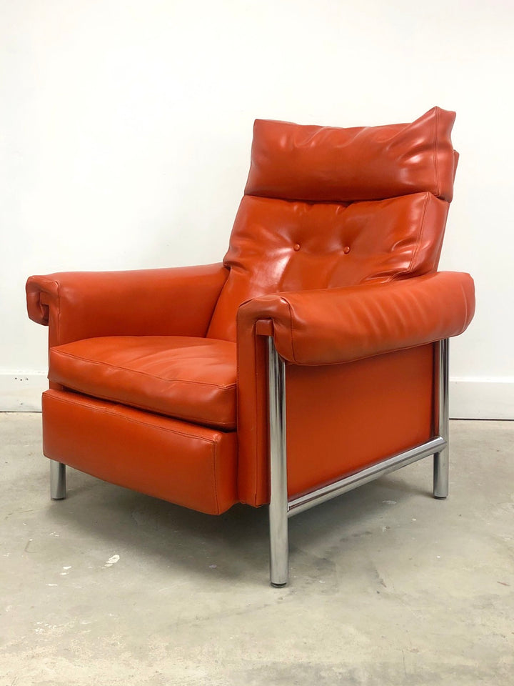 Mid-Century Modern Recliner Lounge Chair On Chrome Frame image 0