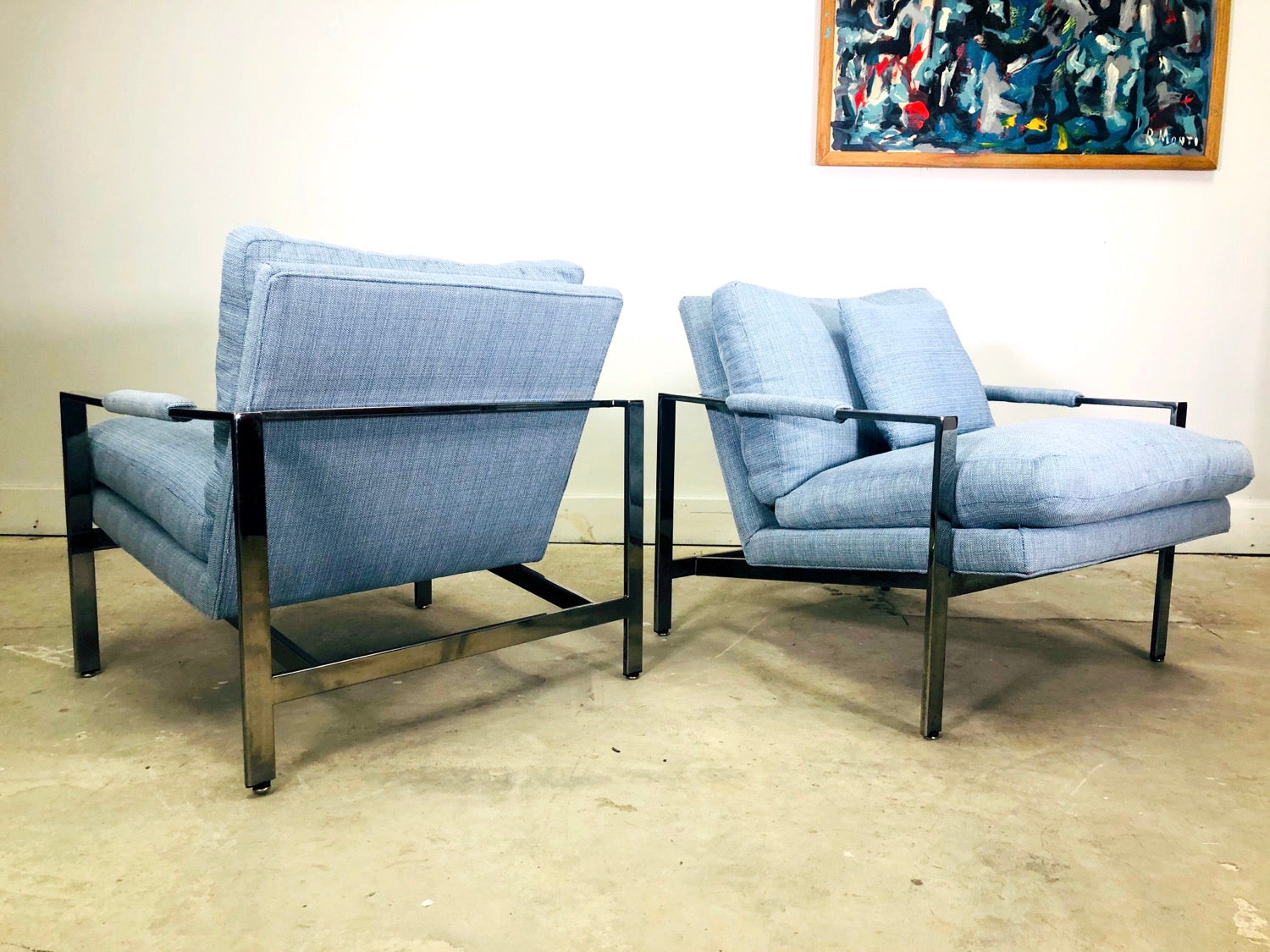 Pair of Milo Baughman Thayer Coggin Chrome Flat Bar Lounge Chairs image 6