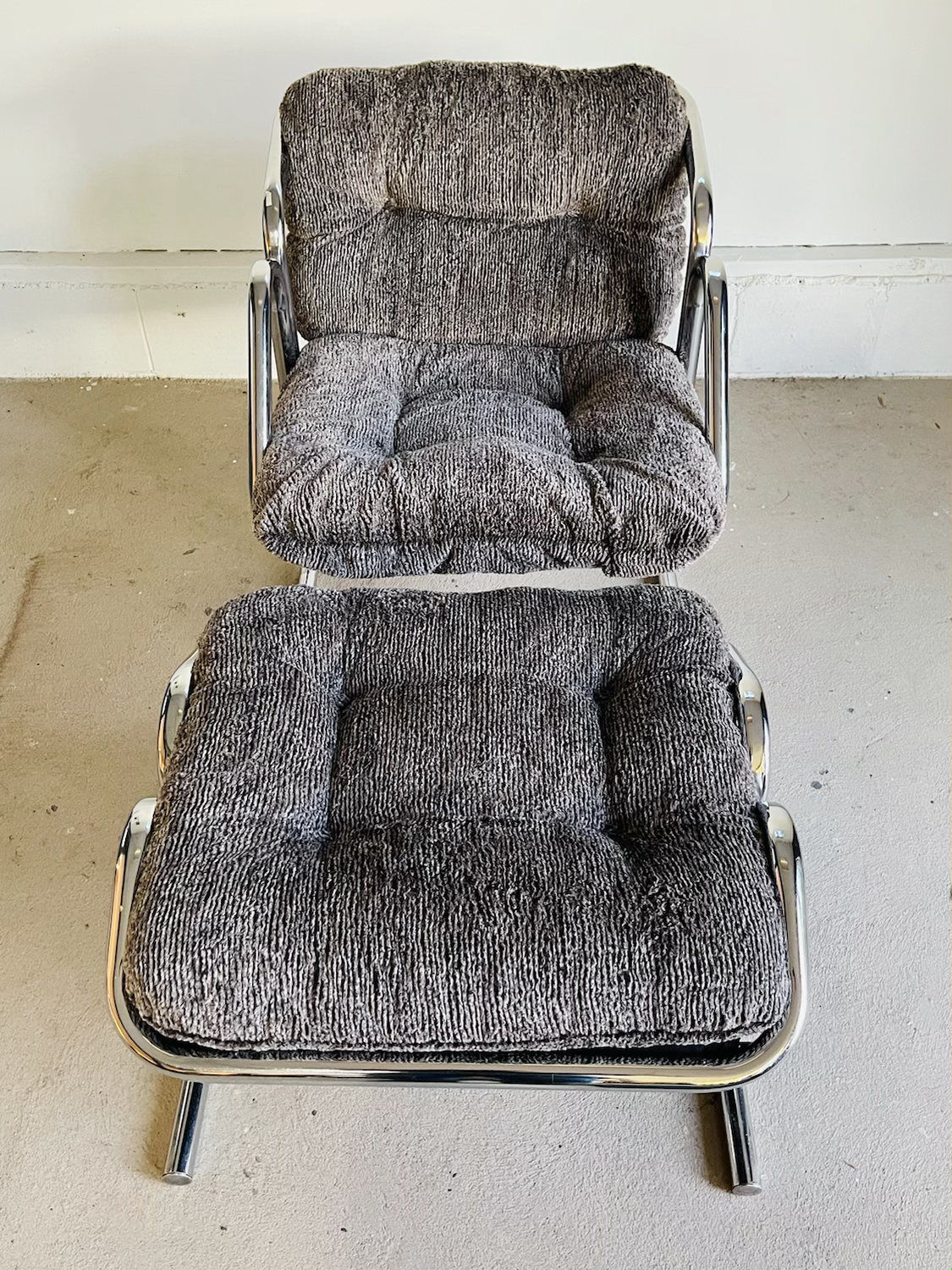 Mid-Century Modern Chrome Lounge Chair & Ottoman by Jerry Johnson for Landes image 8