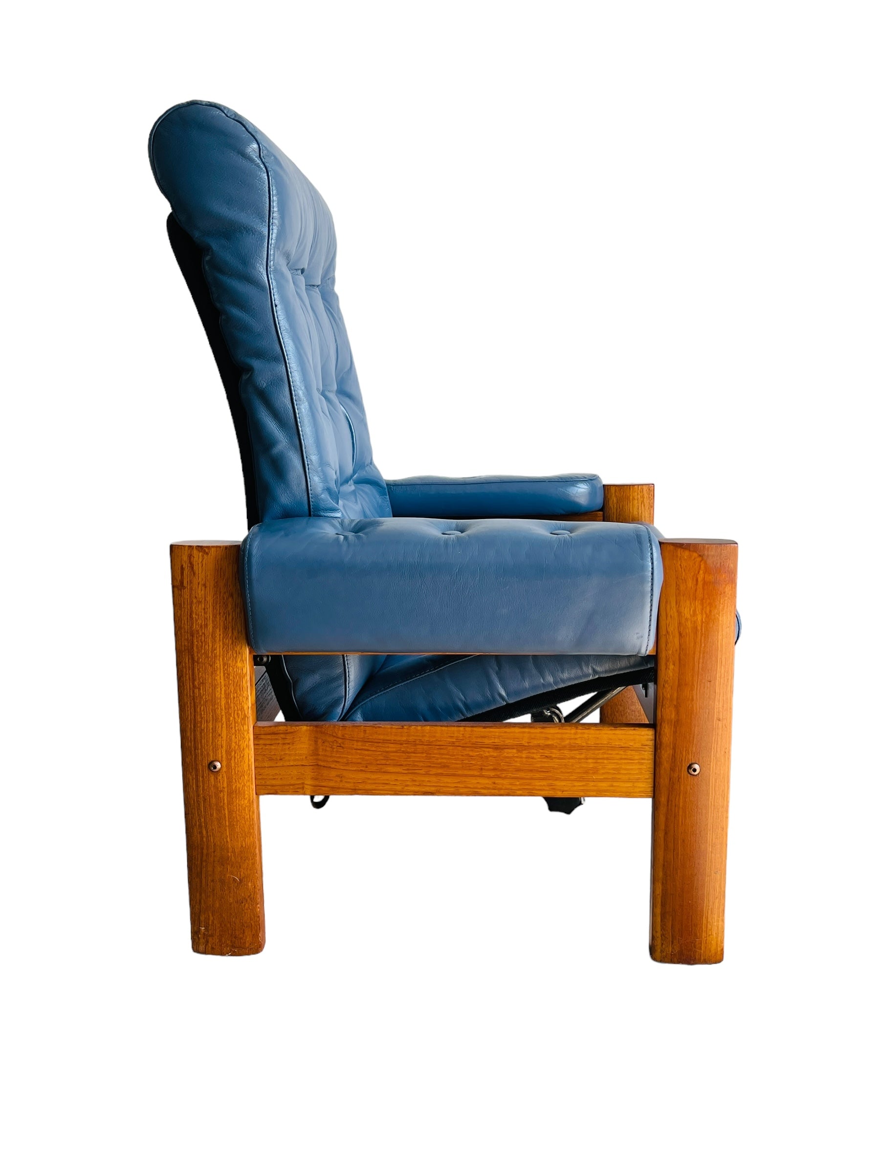 Vintage Teak Ekornes Blue Leather Lounge Chair  image 6