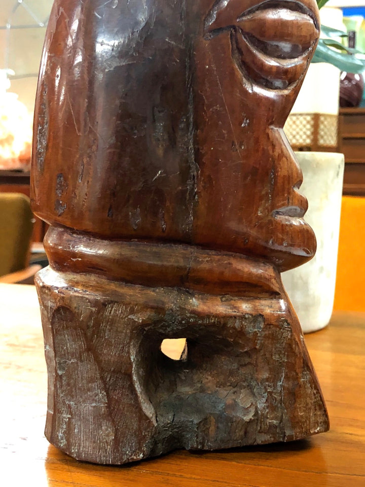 Mid-Century Modern Hand-Carved Wood One Eye Sculpture image 1