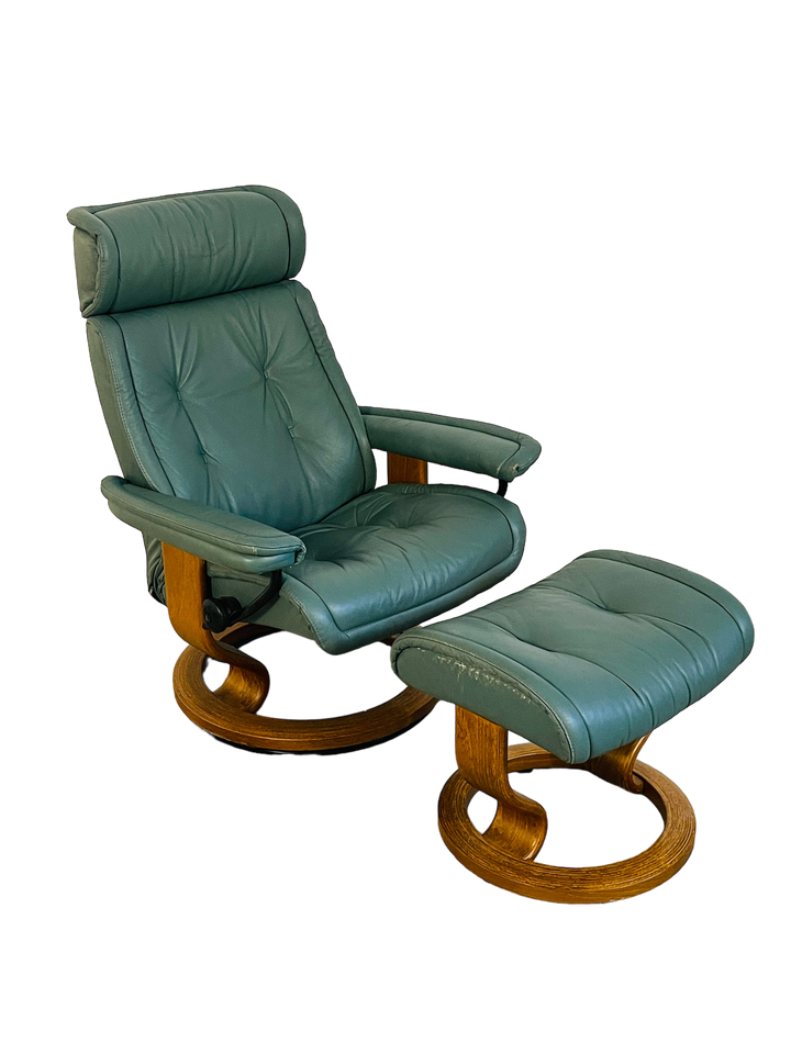 Rare Green Ekornes Stressless Lounge Chair & Ottoman image 11