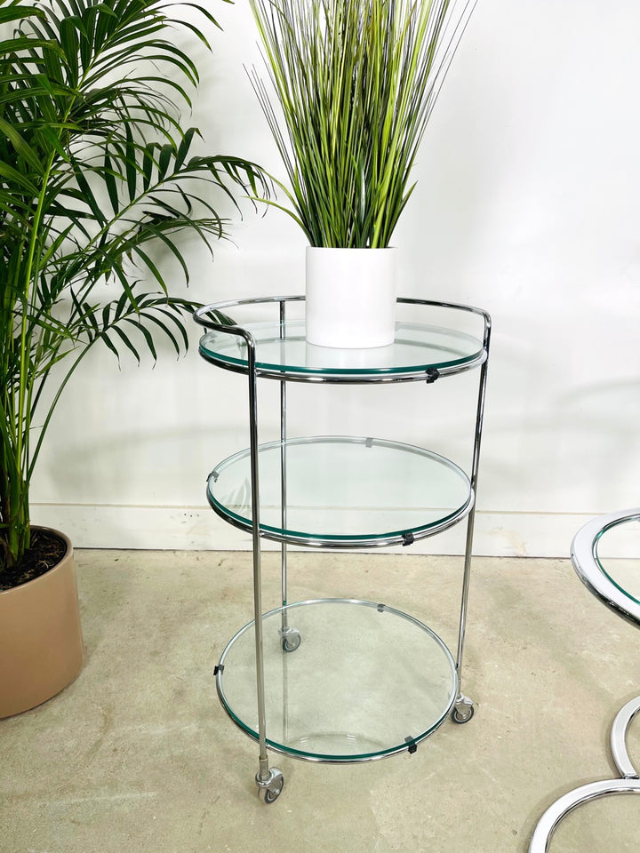 Set 4 Chrome & Glass Bar Cart & Nesting Table Eileen Gray Style image 3