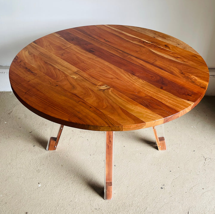Round Cherry Dining Table with Lucite Legs image 2
