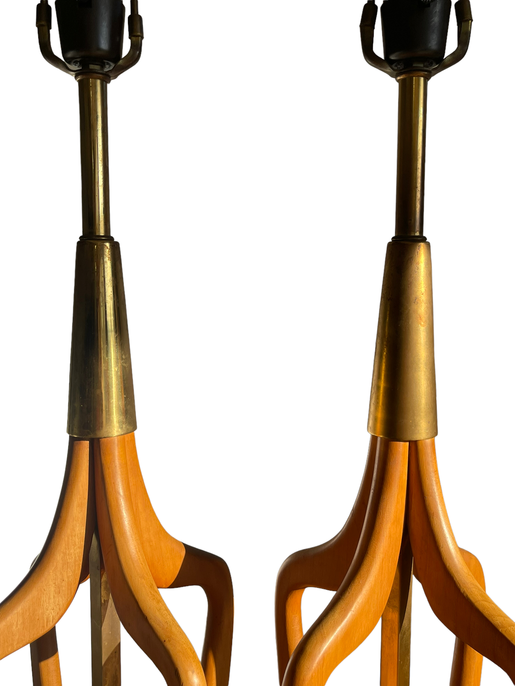 Pair MCM Wooden Tall Table Lamps image 2
