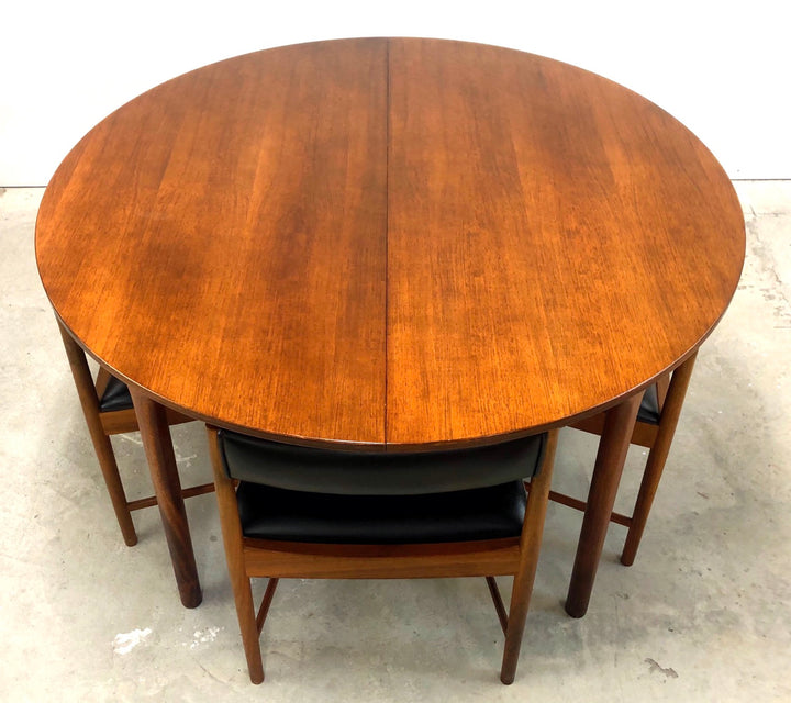 Mid-Century Modern Round Walnut Table W/ Set 4 Chairs image 4