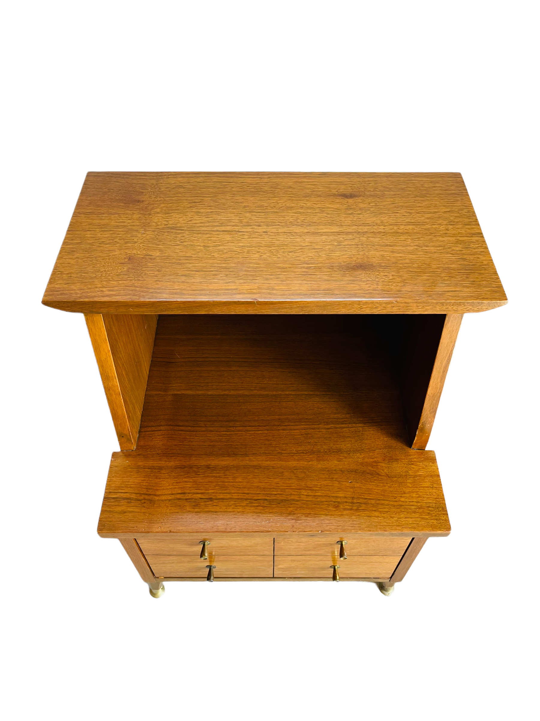 Pair Mid Century Modern Walnut Two Tiered Nightstands  image 9