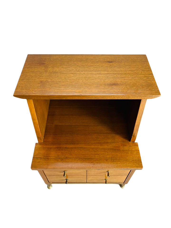 Pair Mid Century Modern Walnut Two Tiered Nightstands  image 9