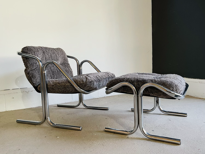 Mid-Century Modern Chrome Lounge Chair & Ottoman by Jerry Johnson for Landes image 10