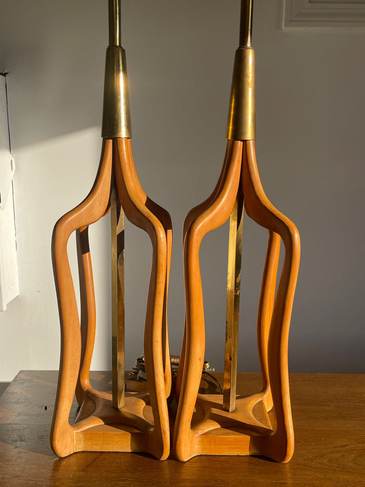 Pair MCM Wooden Tall Table Lamps image 12